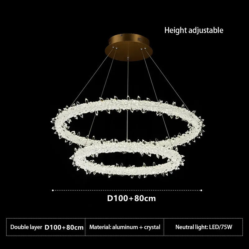 DecorBites™ Crystal Flower LED Chandelier Round Ring Pendant for Dining Living Room Lighting