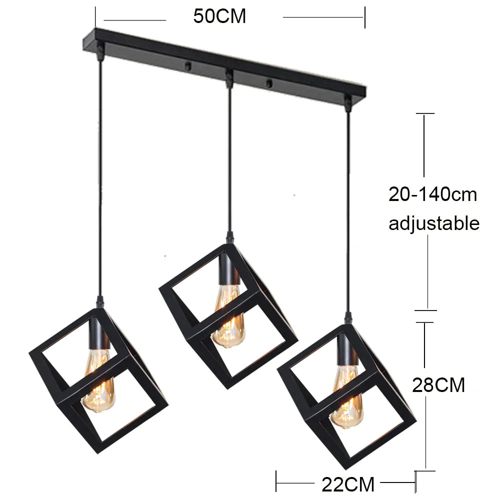 Lámpara colgante cuadrada geométrica negra DecorBites™ para isla de cocina, dormitorio, pasillo