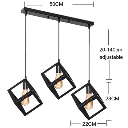 Lámpara colgante cuadrada geométrica negra DecorBites™ para isla de cocina, dormitorio, pasillo