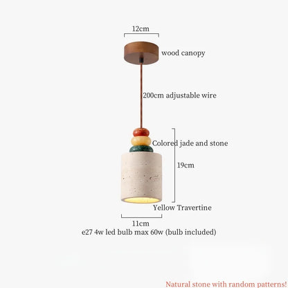 DecorBites™ Japanese Stone LED Pendant Lamps Yellow Travertine Wabi Sabi Hanging Light