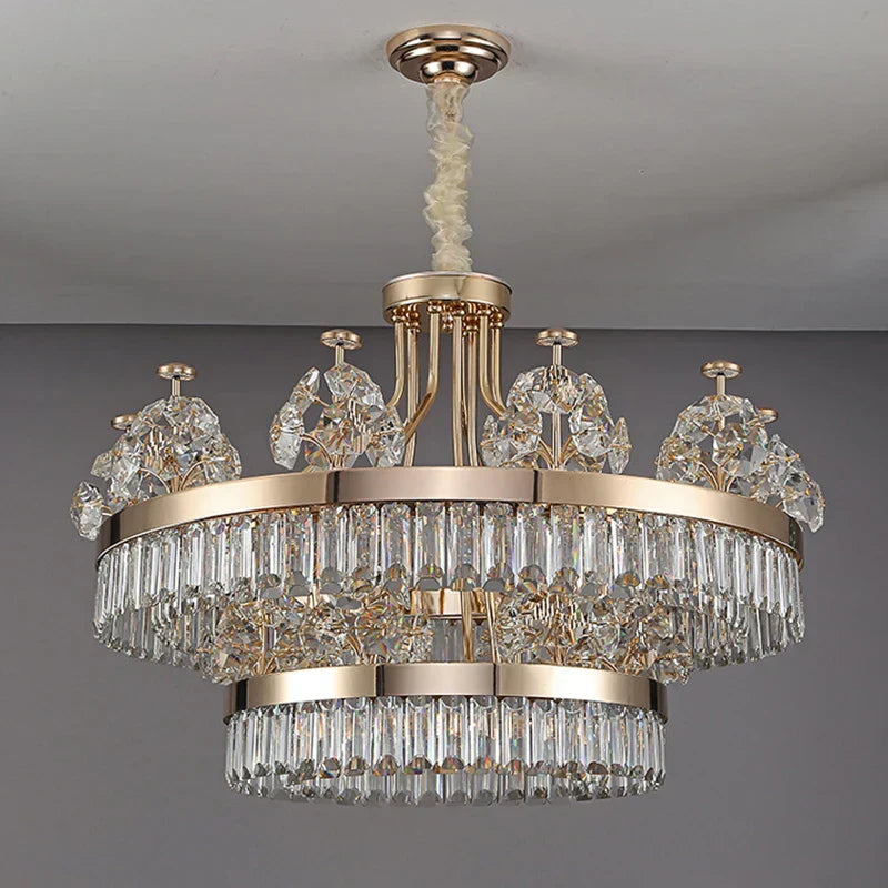 DecorBites™ Crystal Chandelier: Postmodern Light Luxury Double-Layer Pendant for Home Living Room