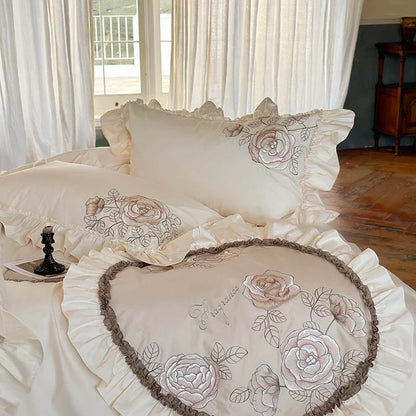 Decobites Luxe Rose Flowers Embroidery Bedding Set 1000TC Egyptian Cotton Queen King