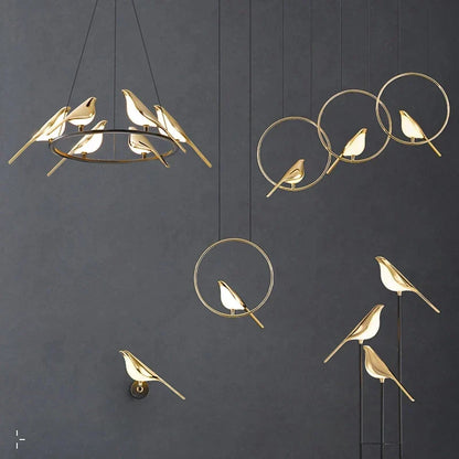 Lámpara de techo DecorBites™ Gold Magpie Bird: Iluminación moderna para interiores del hogar, ideal para sala, comedor y cocina.