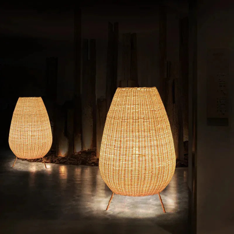 DecorBites™ Lucide Colin Rattan Floor Lamp: Natural Handmade Light for Garden, Bedroom, Living Room