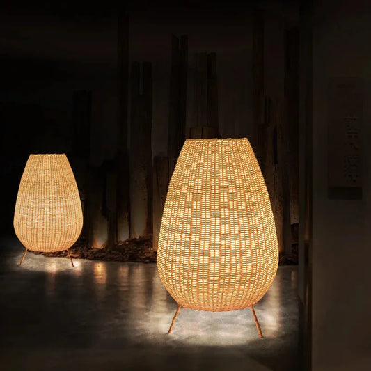 DecorBites™ Lucide Colin Rattan Floor Lamp: Natural Handmade Light for Garden, Bedroom, Living Room