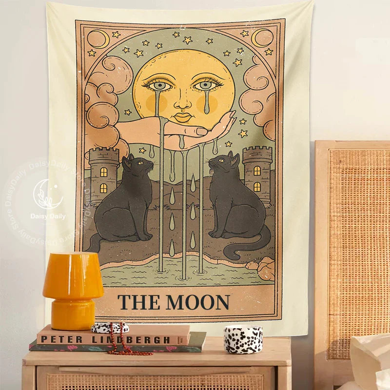 Moon Cat Tarot Wall Hanging - Decobites Mystical Room Decor