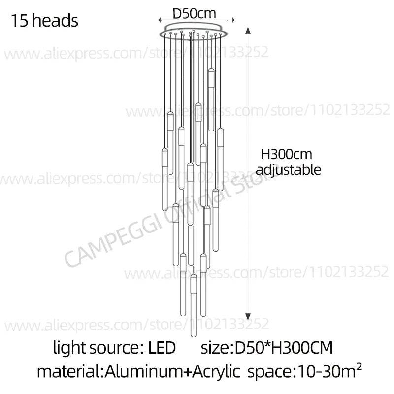 DecorBites™ LED Nordic Cylinder Chandelier: Modern Indoor Lighting for Staircase & Decoration