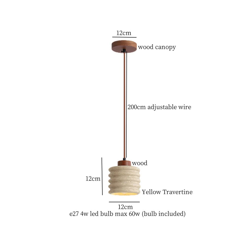 DecorBites™ LED Pendant Lamp Yellow Travertine Wood Nordic Minimalism Hanging Light