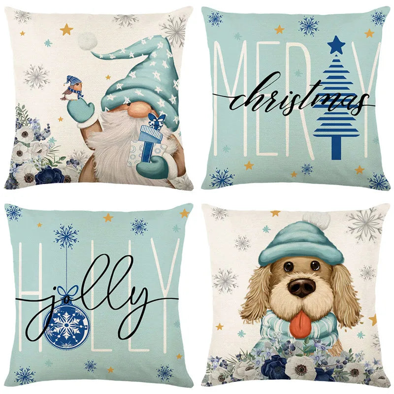 DecorBites™ Christmas Letter Print Linen Throw Pillow Cover for Holiday Home Decoration