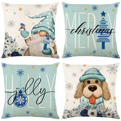 DecorBites™ Christmas Letter Print Linen Throw Pillow Cover for Holiday Home Decoration