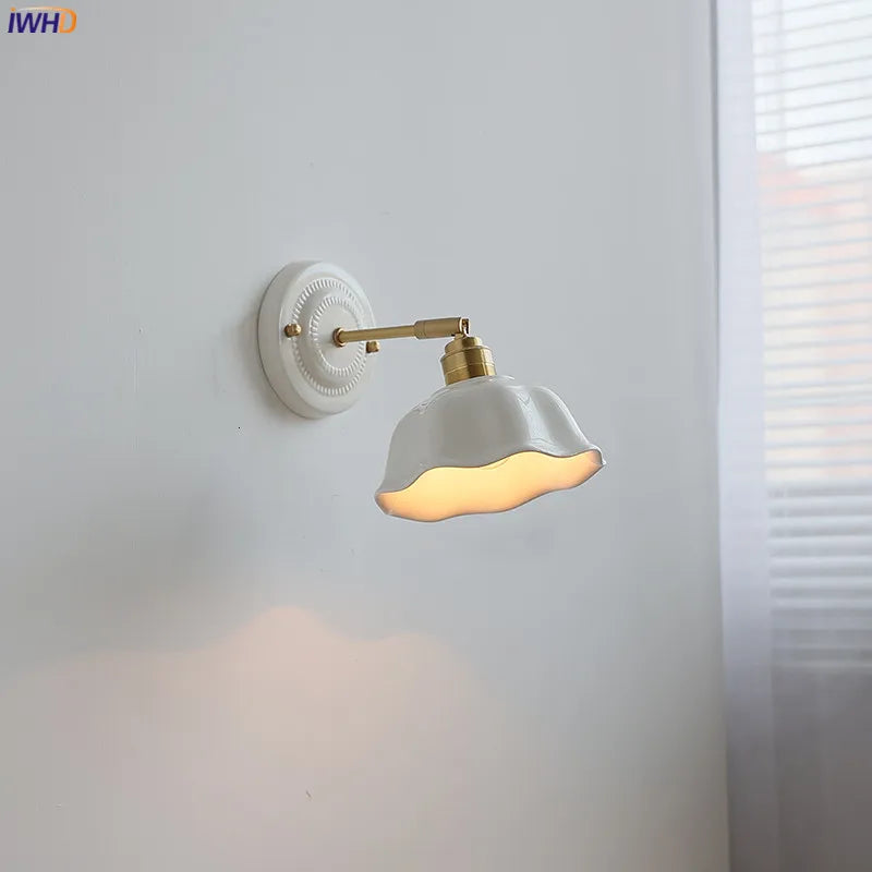 DecorBites™ Ceramic LED Wall Light with Copper Arm Socket for Bedroom Living Room