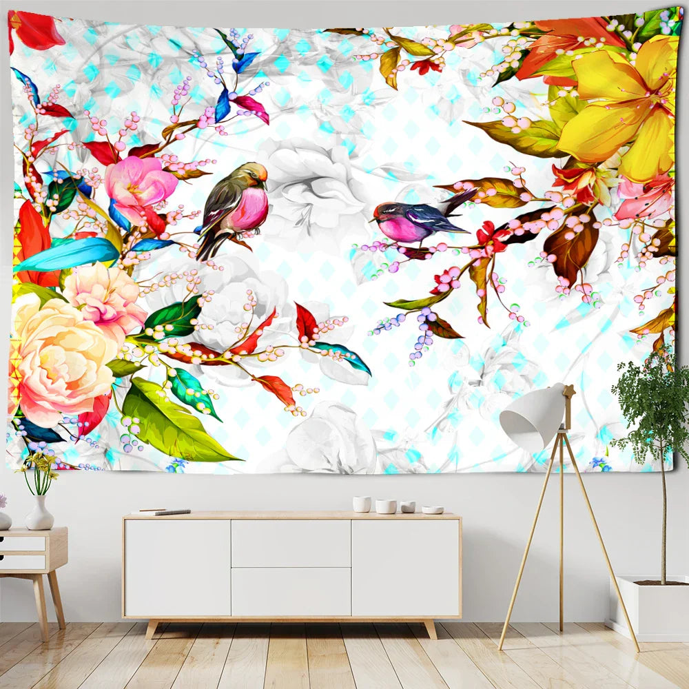 Decobites Botanical Flying Bird Tapestry Wall Hanging for Nature Inspired Boho Living Room