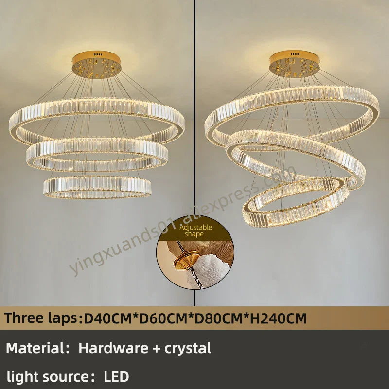 DecorBites™ Crystal Chandelier: Modern Luxury Golden Lighting for Villa, Duplex Hall