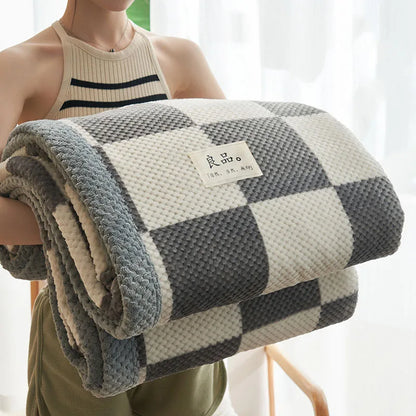 DecorBites™ Japanese Striped Coral Fleece Blanket: Warm Sofa Cover, Office Nap Shawl, All Seasons