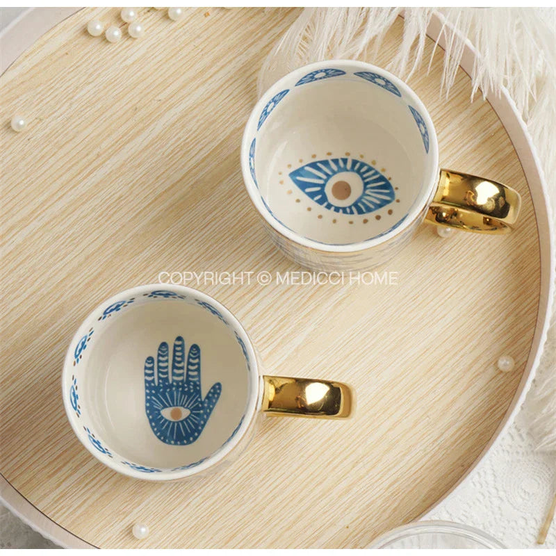 DecorBites™ Bright Eyes Ceramic Dinner Plate Set, 8" Boho Art Salad Dessert Plate