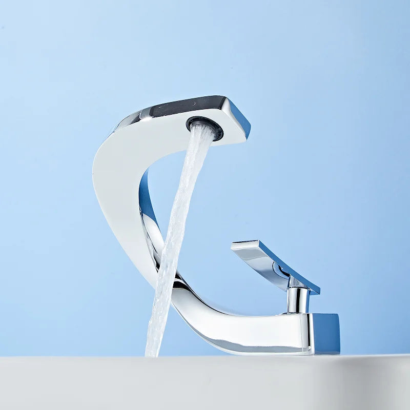 Grifo de lavabo para baño Decorbites™ Oro y Blanco montado en cubierta, latón con acento en oro rosa