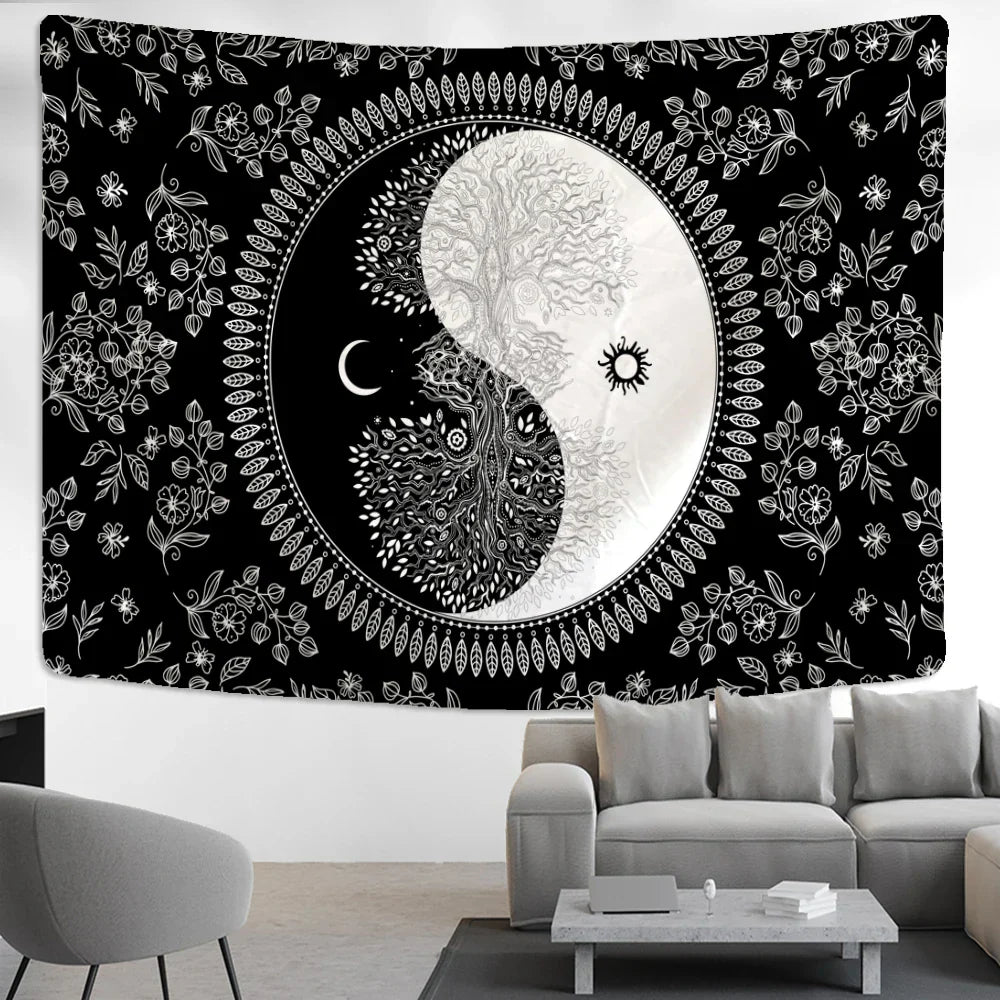 Decobites Moon Tree Life Tapestry: Kawaii Mandala Wall Hanging for Boho Room Decor