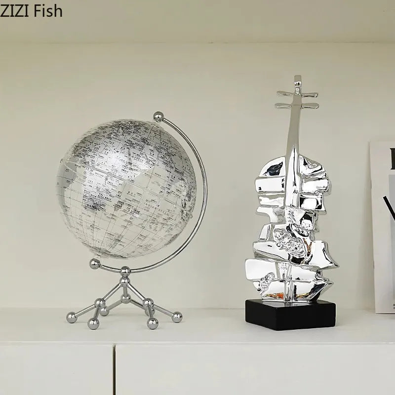 DecorBites™ Golden Violin Sculpture Resin Art Ornament Stack Violin Statue Decor