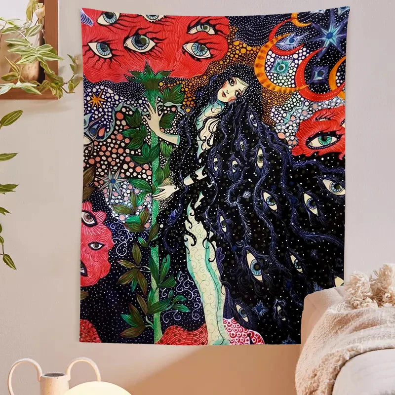 Decobites Psychedelic Celestial Floral Wall Hanging Tapestry for Dorm Decor