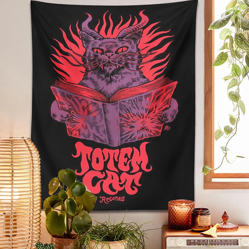 Mystic Cat Tapestry Wall Hanging for Witchcraft and Tarot by Decobites