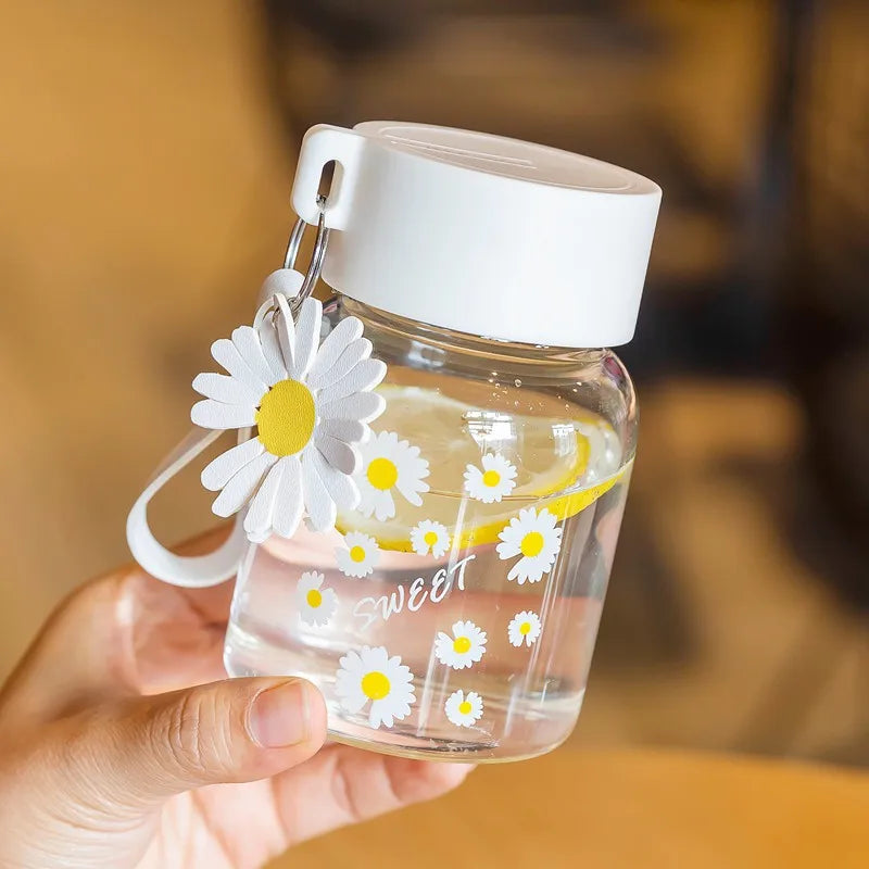 DecorBites™ Daisy Flower Glass Water Bottle Portable Tumbler 350ML
