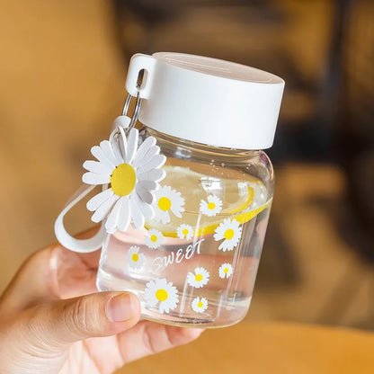 DecorBites™ Daisy Flower Glass Water Bottle Portable Tumbler 350ML
