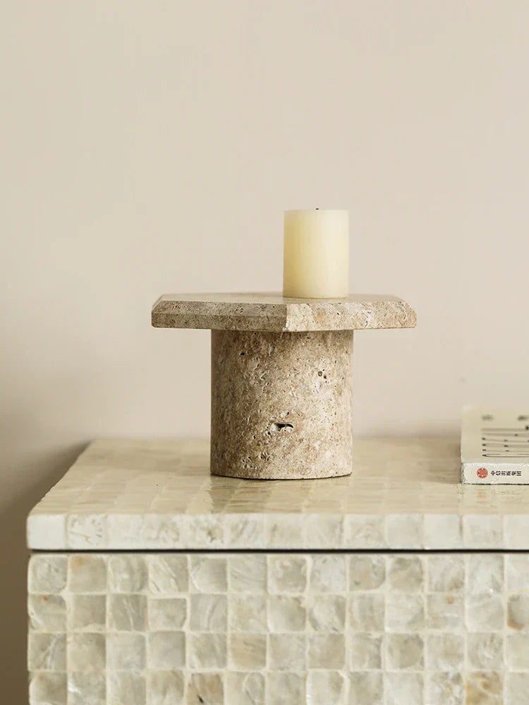 صينية تقديم سداسية الشكل من حجر الترافرتين باللون البني والبيج من DecorBites™، طبق مجوهرات، ديكور منزلي للحفلات