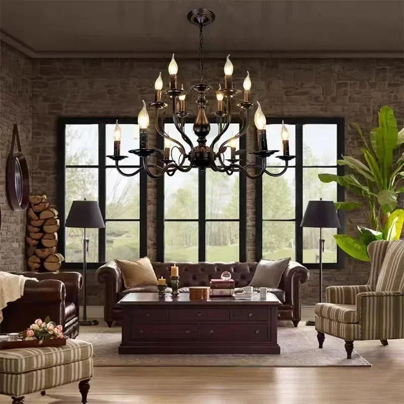 Decorbites™ Candelabro de Vela Francés de Hierro Negro Industrial Vintage de Estilo Granja Iluminación