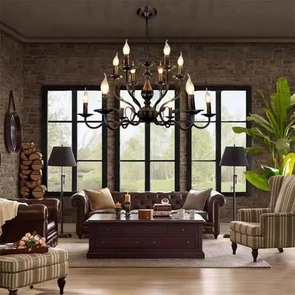 Decorbites™ Candelabro de Vela Francés de Hierro Negro Industrial Vintage de Estilo Granja Iluminación