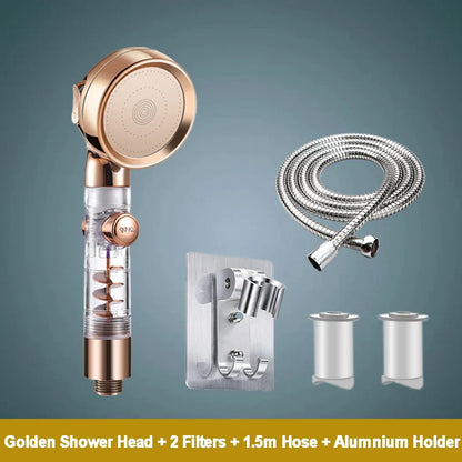 Cabezal de ducha de alta presión 3 en 1 DecorBites™ con llave de cierre y rociador de mano con filtro