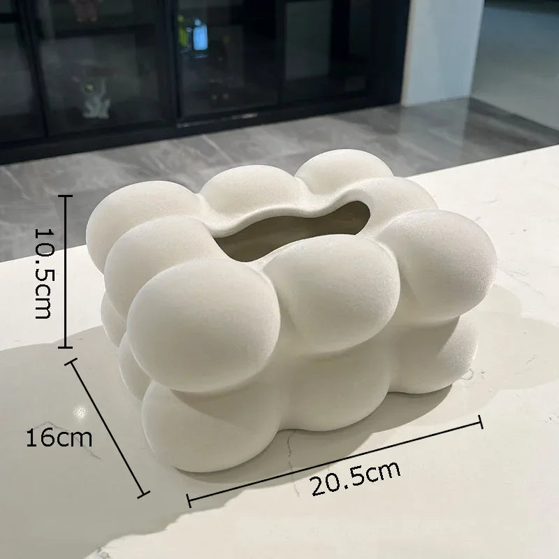 DecorBites™ Cloud Ceramic Tissue Box - White Porcelain Desk Decoration
