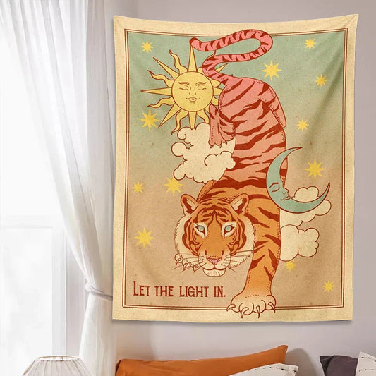 Decobites Tarot Tiger Tapestry: Celestial Wall Art for Living Room, Bedroom Decor