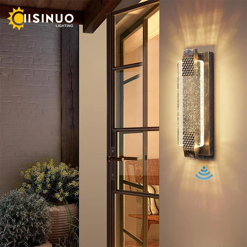 Aplique de pared exterior LED DecorBites™ de cristal burbuja para porche y jardín