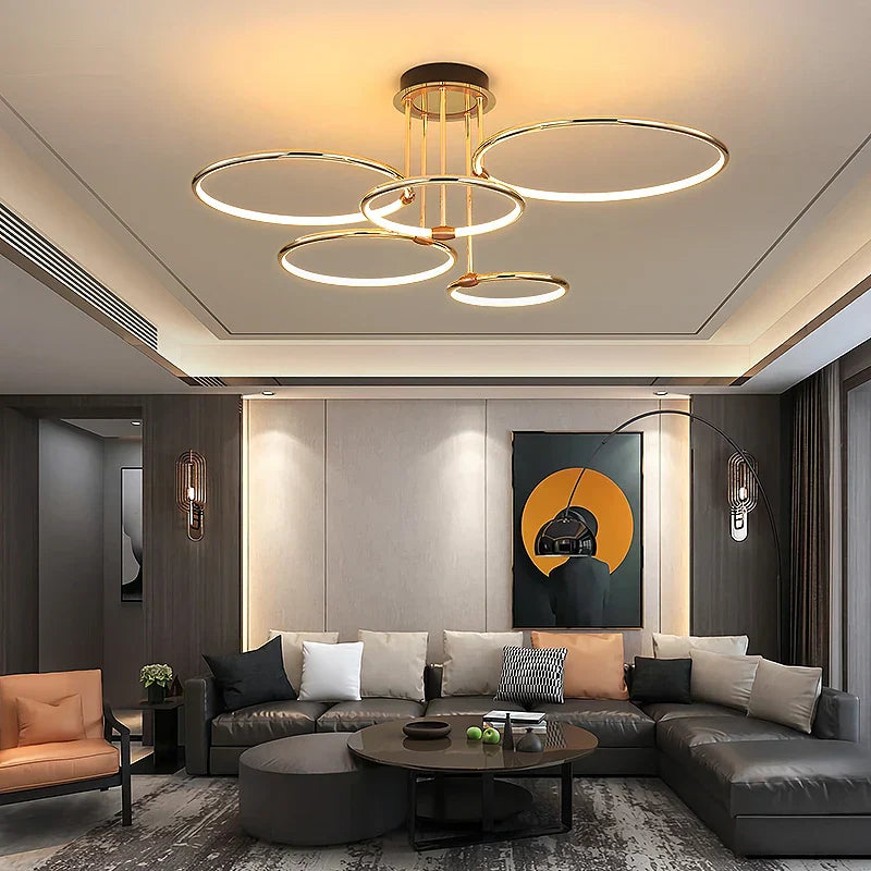 DecorBites™ Gold Luxury Ring Pendant Chandelier for Modern Villa and Home Decor