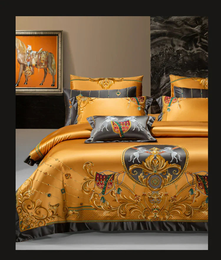 Decobites Luxe Brocade Cotton Embroidered Bedding Set - Quilt Cover Bed Linen Bedspread