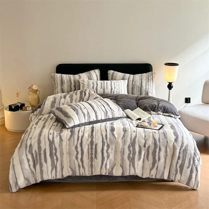 Decobites Plush Faux Rabbit Fur Bedding Set for Cozy Nights