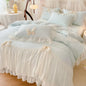 Decobites Korean Lace Bow Bedding Set: Luxury Princess Quilt Cover for Girls Wedding Home Textiles