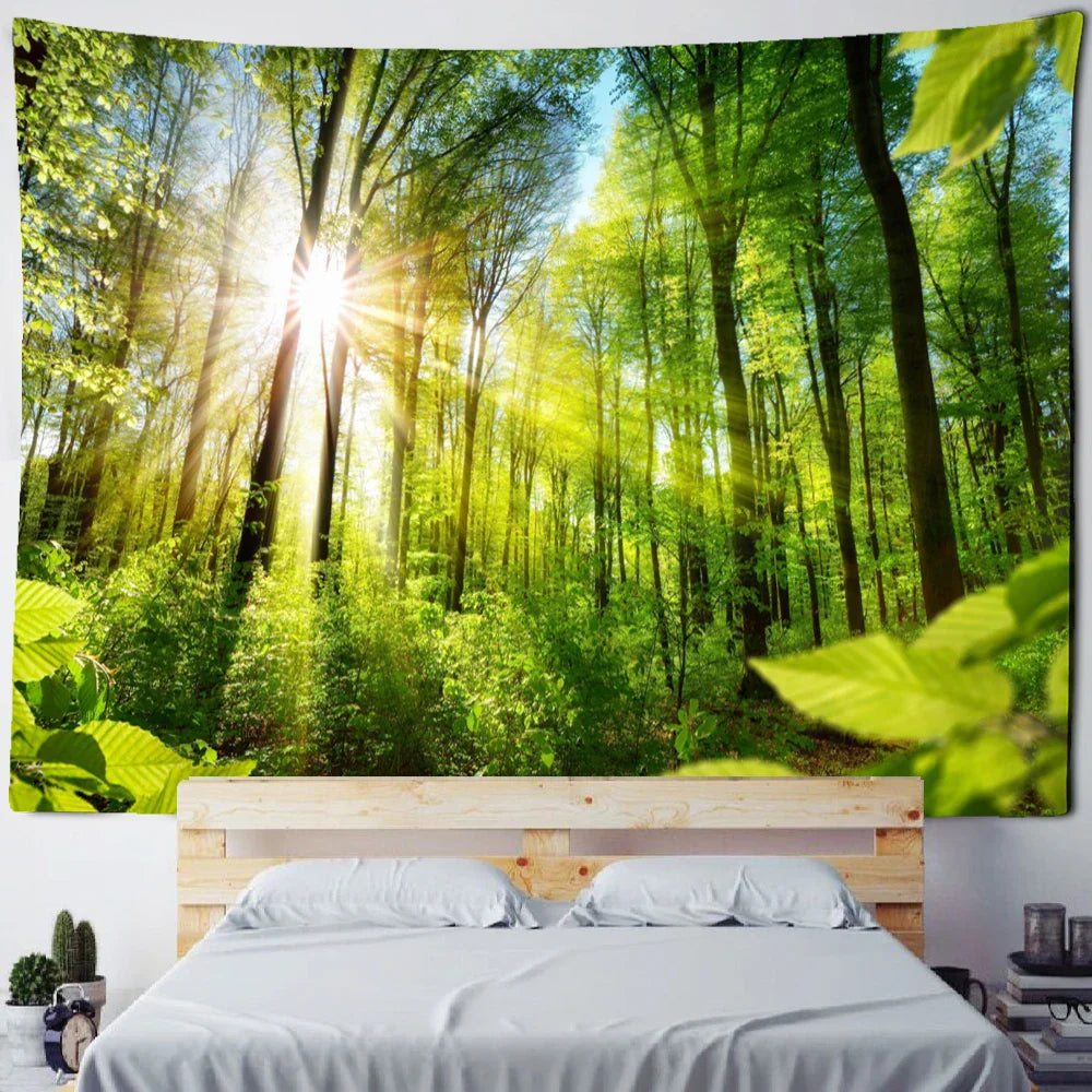 Decobites Bamboo Forest Pigeon Path Tapestry: Hippie Psychedelic Wall Hanging for Natural Home Decor