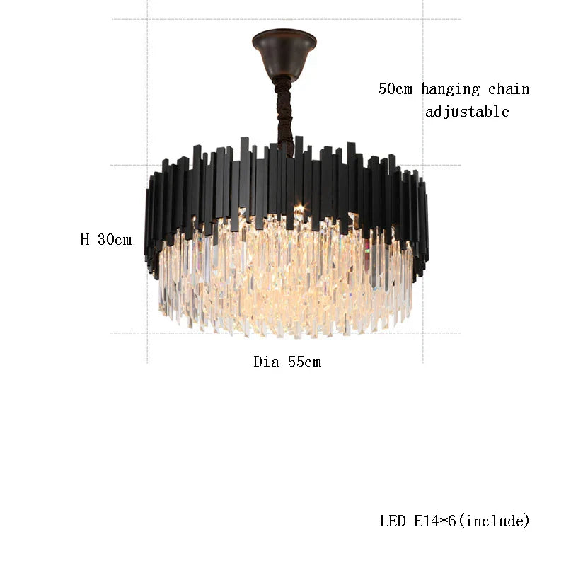 DecorBites™ Crystal Chandelier: Dimmable Gold/Black Stainless Steel Hanging Lamp