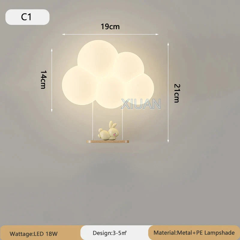 DecorBites™ Cloud Cartoon Wall Lamp for Nursery Room, Kids Bedroom, Cute Animal Sconce