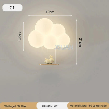 DecorBites™ Cloud Cartoon Wall Lamp for Nursery Room, Kids Bedroom, Cute Animal Sconce