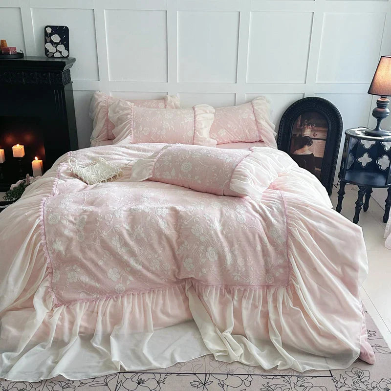 Velvet Ruffled Bedding Set