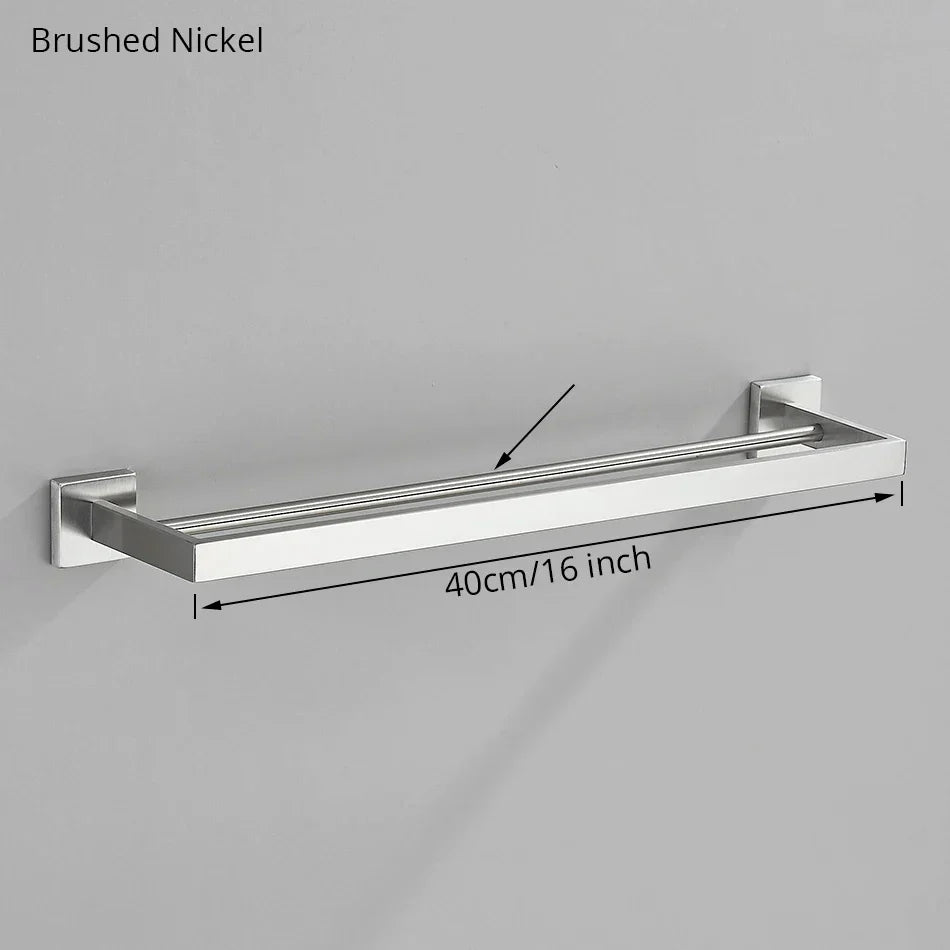 مجموعة أدوات الحمام من DecorBites™ المصنوعة من النيكل المصقول: خطاف رداء، سكة مناشف، رف بار، رف، حامل مناديل