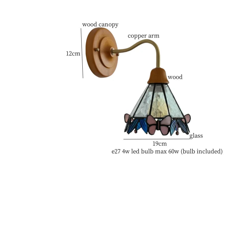 DecorBites™ Butterfly Glass LED Wall Light with Copper Arm for Home Decor.