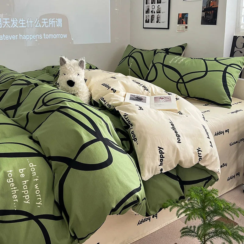 Juego de cama DecorBites™ de algodón con estampado de cuadrícula para camas individuales y dobles