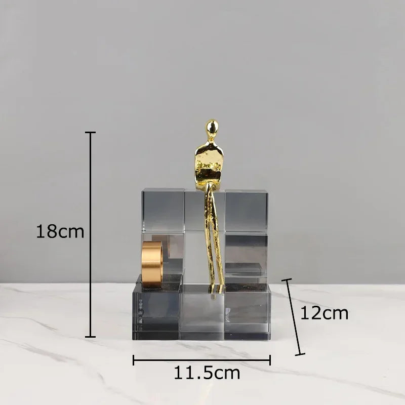 DecorBites™ Golden Thinker Crystal Base Sculpture for Modern Desk Decor