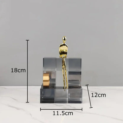 DecorBites™ Golden Thinker Crystal Base Sculpture for Modern Desk Decor