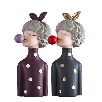 DecorBites™ Bubble Gum Girl Statue: Modern Room Decor & Birthday Gift