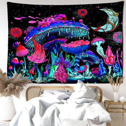 Decobites Starry Sky Mushroom Tapestry: Abstract Bohemian Dorm Decor