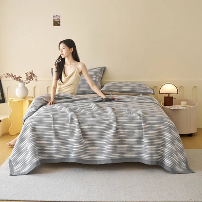 بطانية منشفة قطنية ثلاثية الطبقات مع وسادة من DecorBites™ - لحاف صيفي رائع